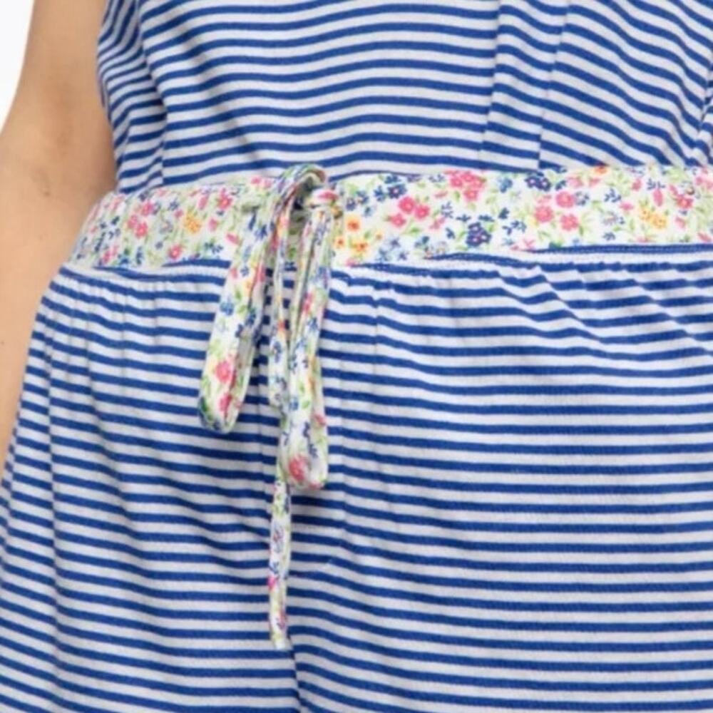 Ralph Lauren LRL Blue Striped Floral Trim Shorts/Tee PJ Set XL Embroidered Sleep - Picture 5 of 6